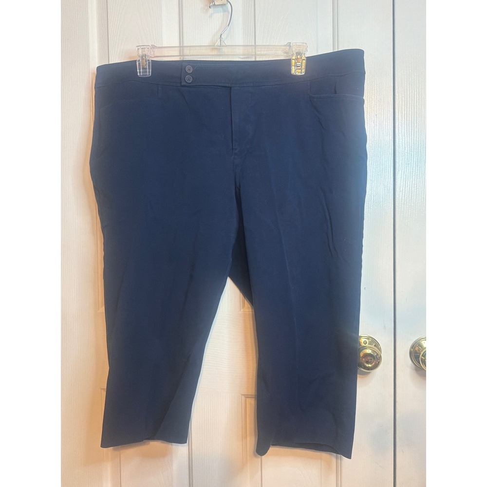 Chaps Womens Navy Blue Capri Pants Plus Size 22W Cropped Stretch Trousers